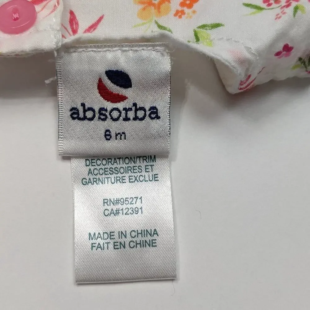 Absorba Sunsuit Baby Girls Size 6m White Floral Ruffle Bum Bubble Romper